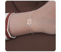 Pink Jade Square Silver Bracelet BRS-285